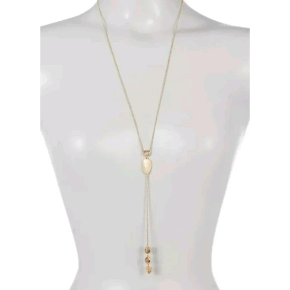 NWT COLE HAAN Gold Sandy Quartz Leaf Y-Necklace - Picture 1 of 5